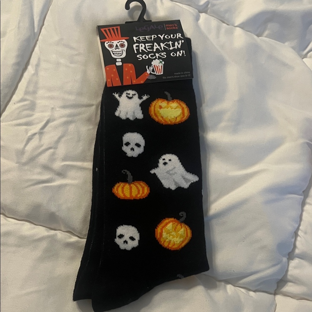 Halloween Ghost and Pumpkin Black Socks